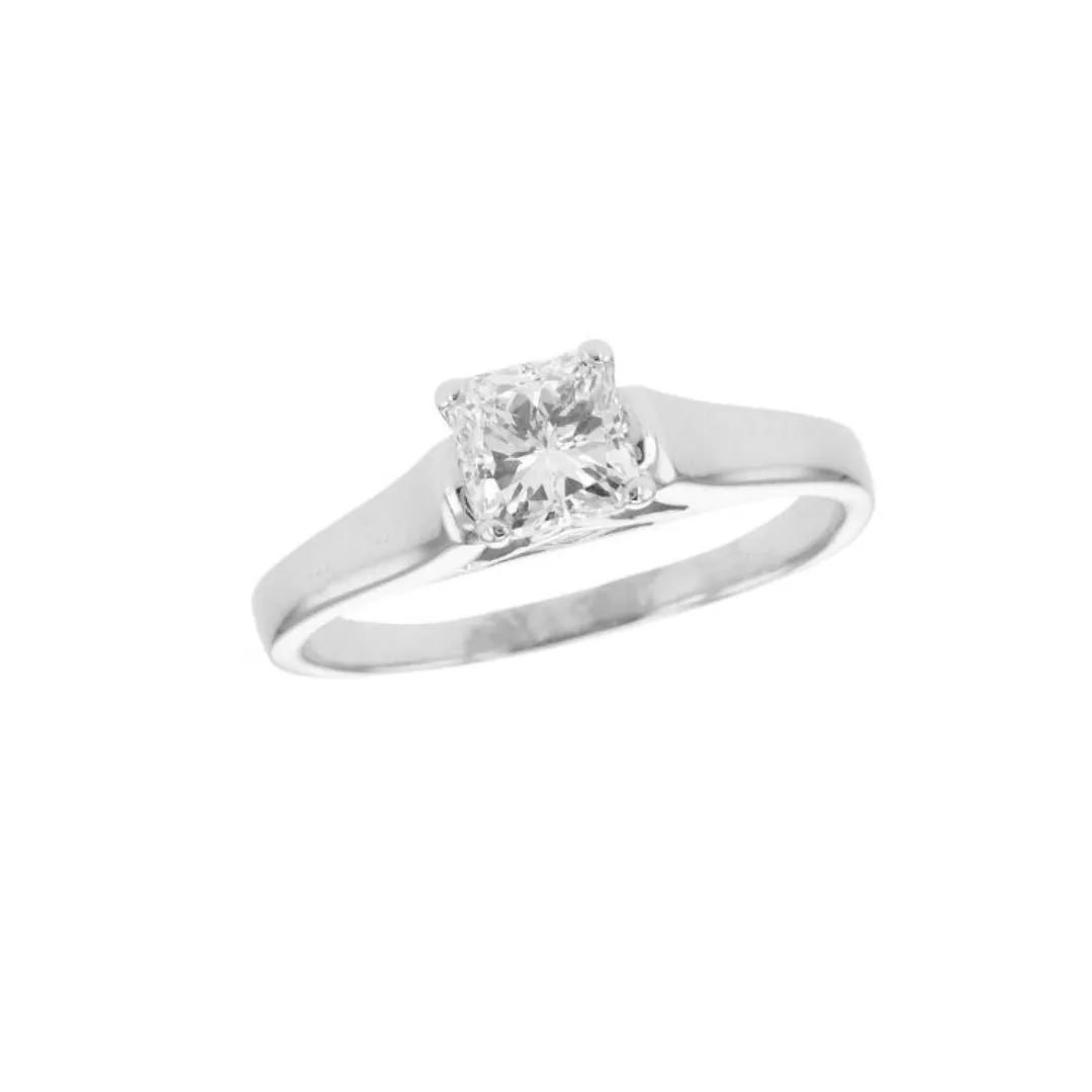 0.84 CT Princess Diamond Solitaire 18K in White Gold Ring