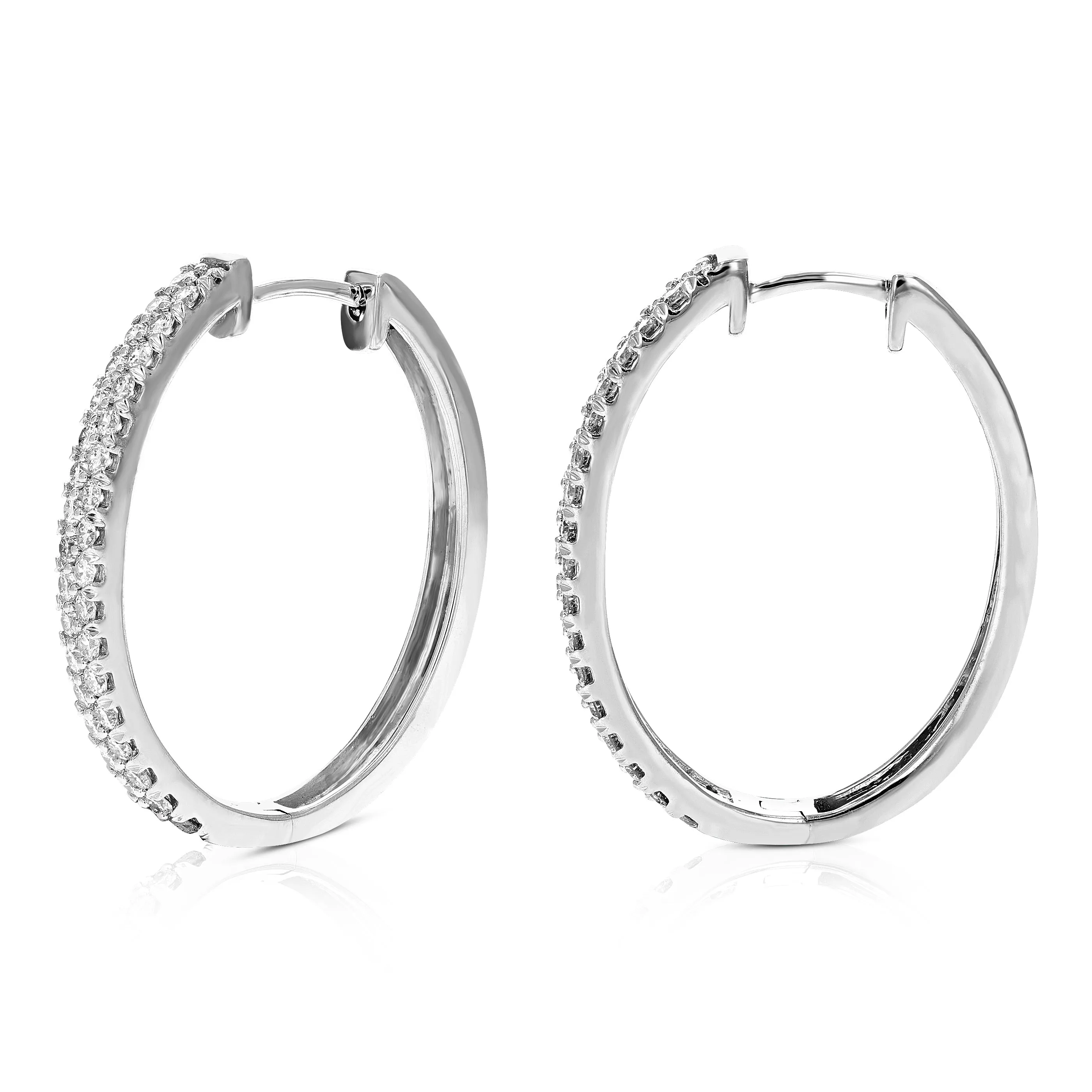 1 cttw Diamond Hoop Earrings for Women, Round Lab Grown Diamond Earrings in 14K White Gold, Prong Setting, 3/4 Inch