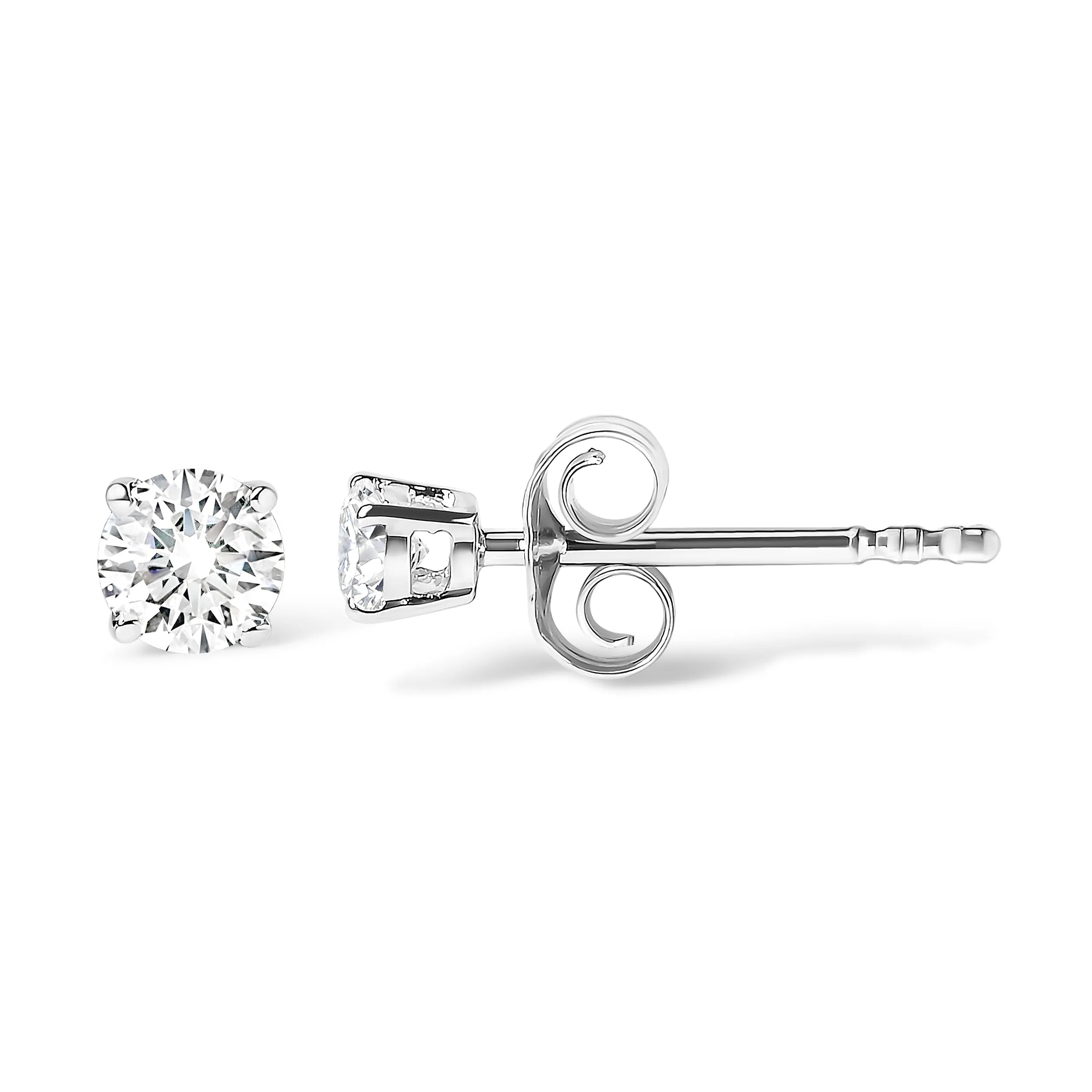 10K White Gold 1/3 Cttw Round Brilliant-Cut Near Colorless Near Colorless Diamond Classic 4-Prong Stud Earrings