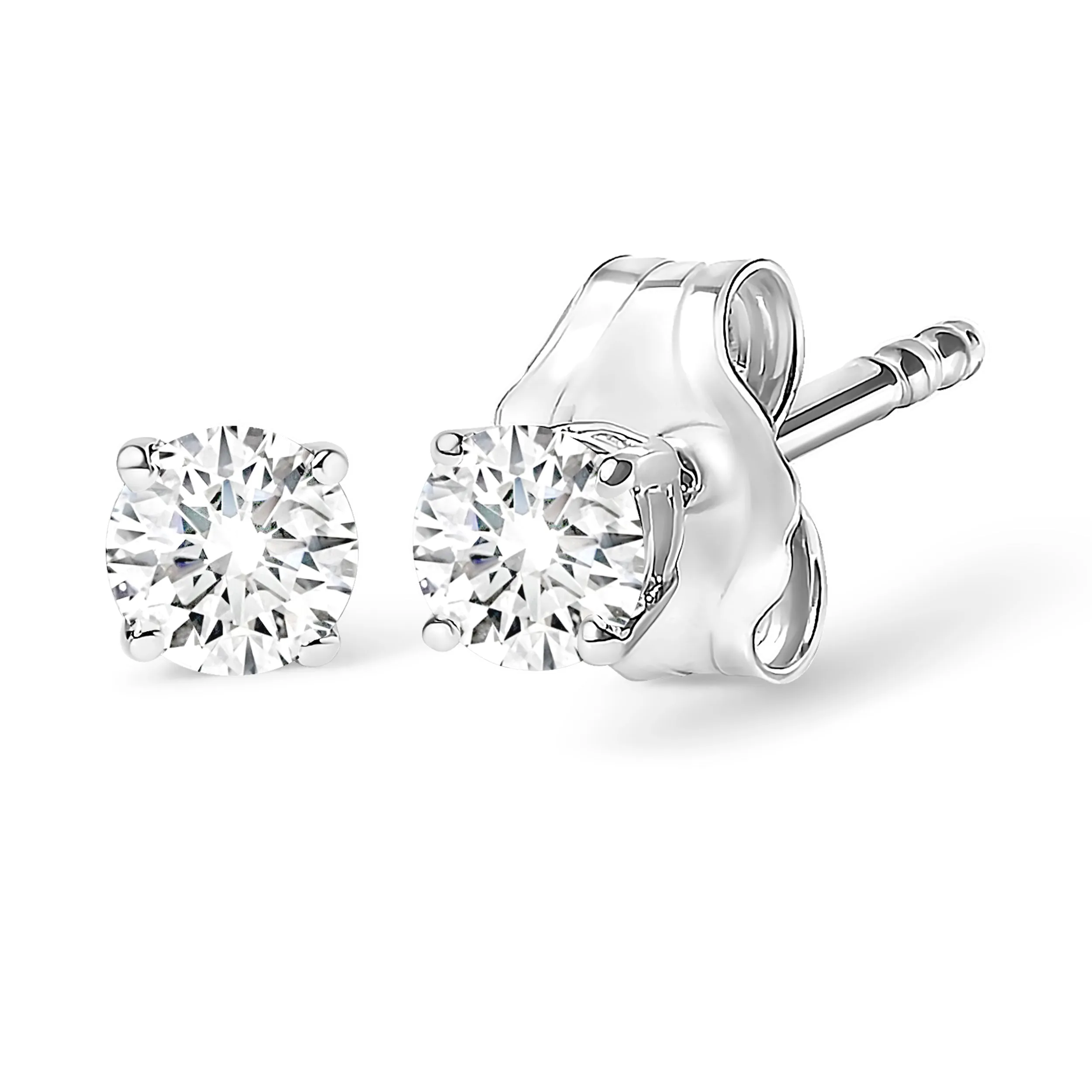 10K White Gold 1/3 Cttw Round Brilliant-Cut Near Colorless Near Colorless Diamond Classic 4-Prong Stud Earrings