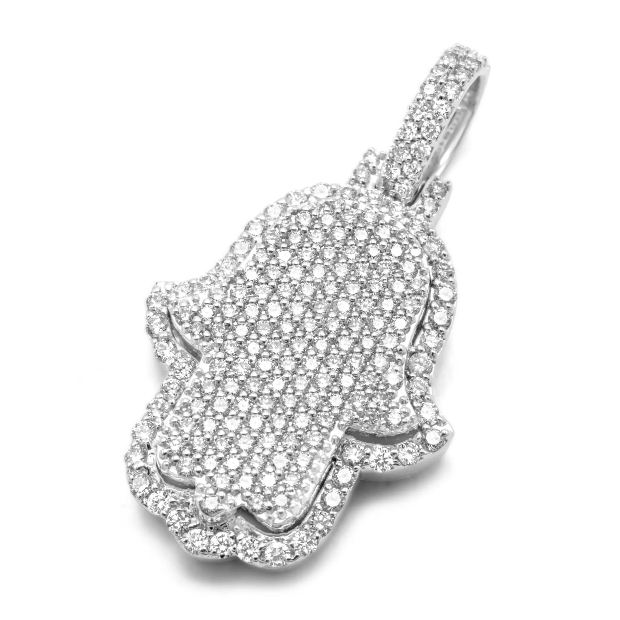 10K White Gold Hamsa Diamond Pendant 1.51CTW