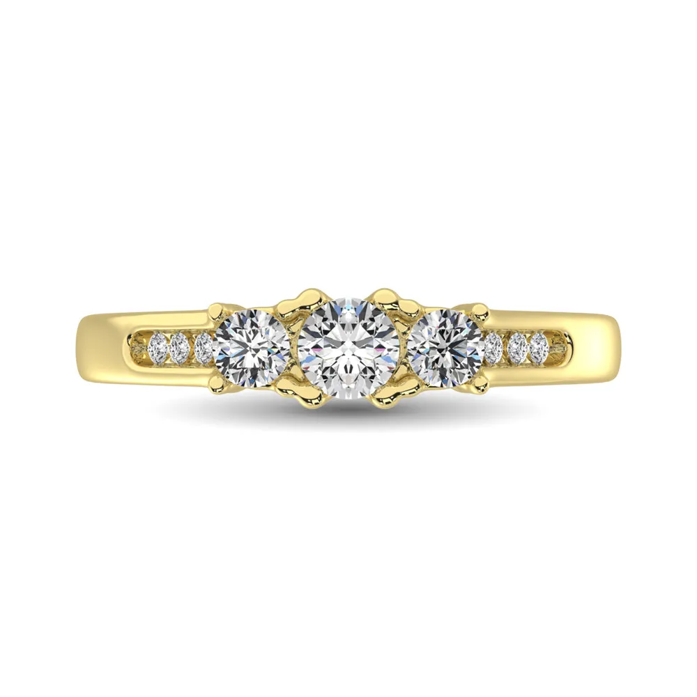 10K Yellow Gold 1/2 Ct.Tw. Diamond Three Stone Ring