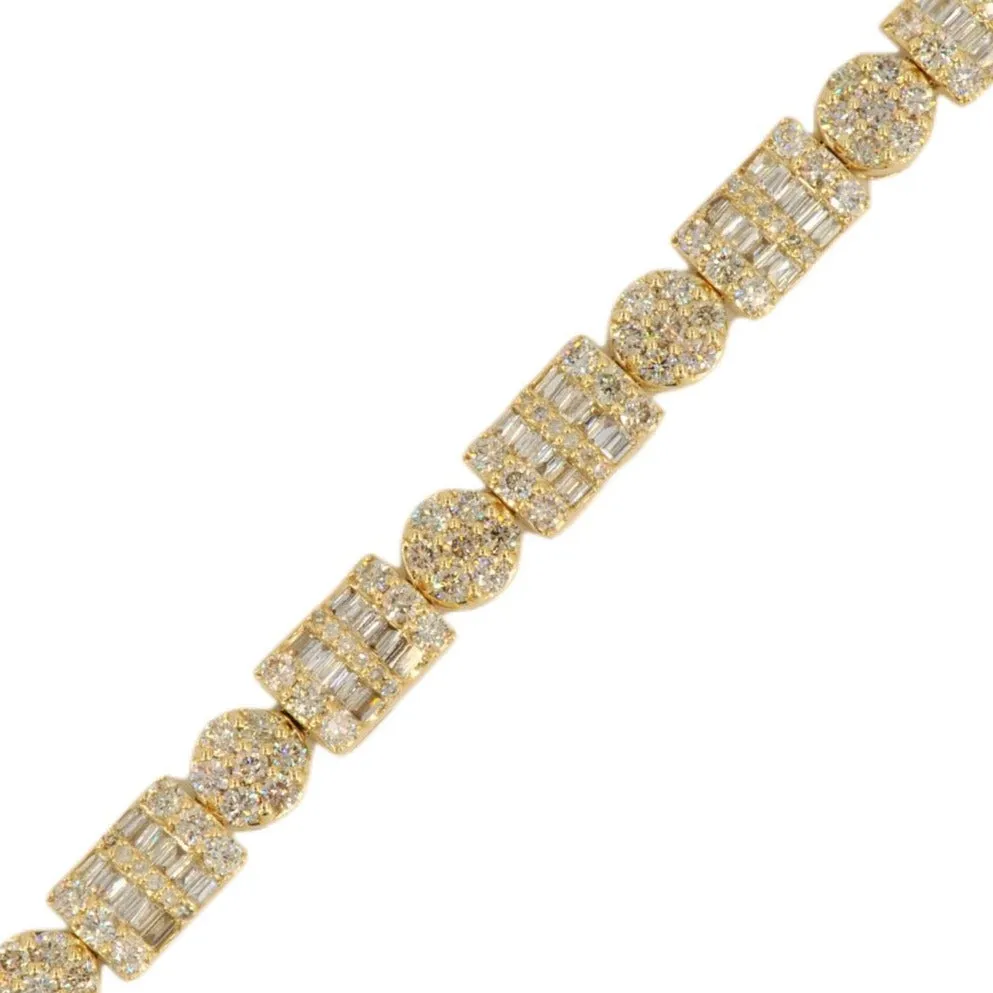 10k Yellow Gold Fancy JD&Co Baguette and Round Diamond Bracelet 6.76cttw