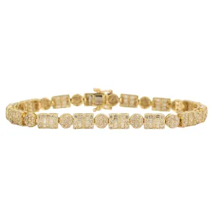 10k Yellow Gold Fancy JD&Co Baguette and Round Diamond Bracelet 6.76cttw