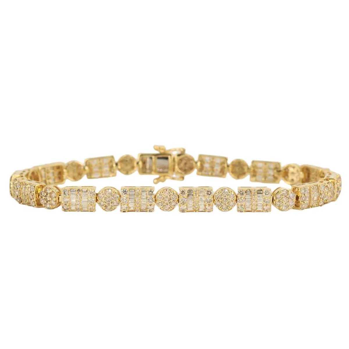 10k Yellow Gold Fancy JD&Co Baguette and Round Diamond Bracelet 6.76cttw