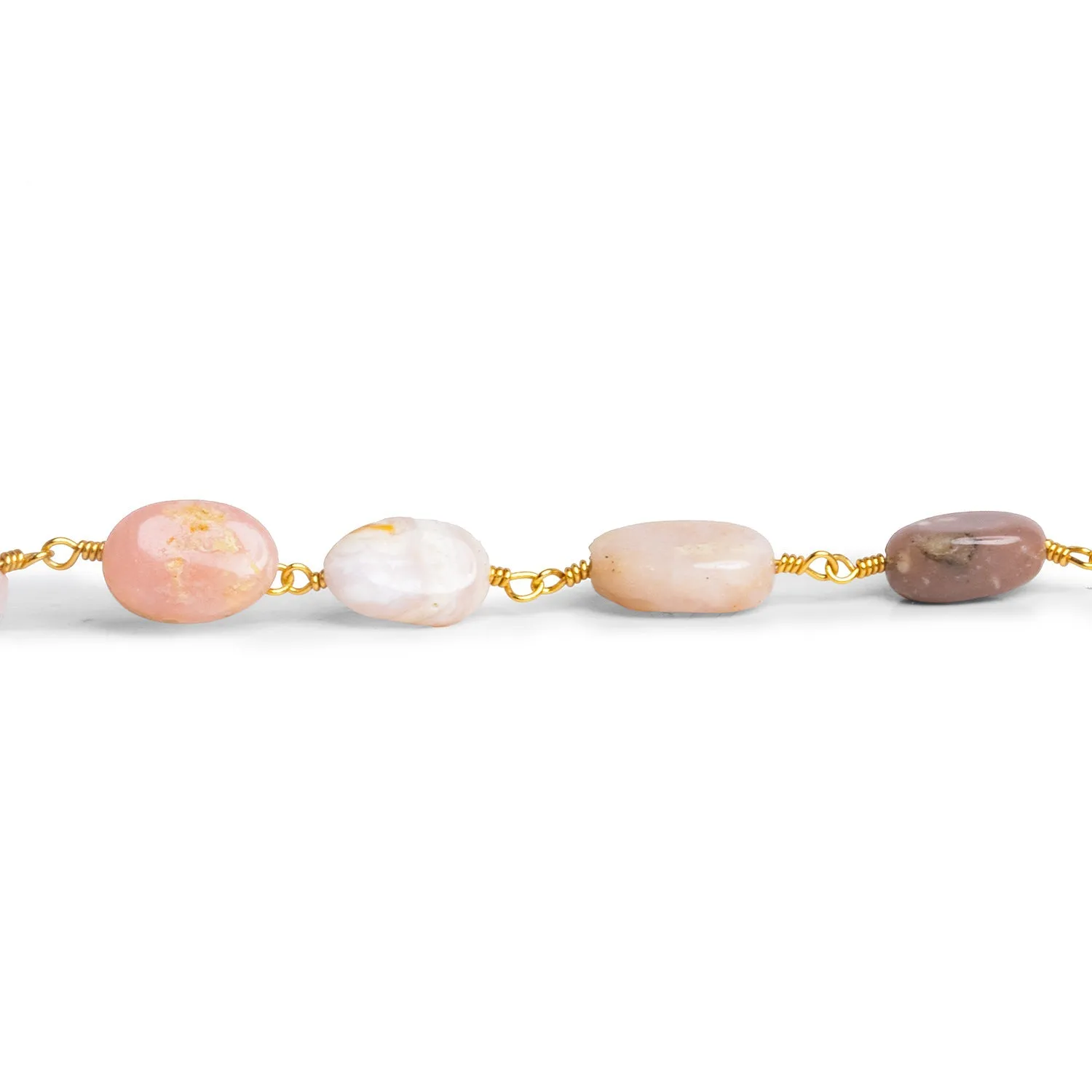 10x7mm Pink Peruvian Opal Oval Gold Chain 20 beads