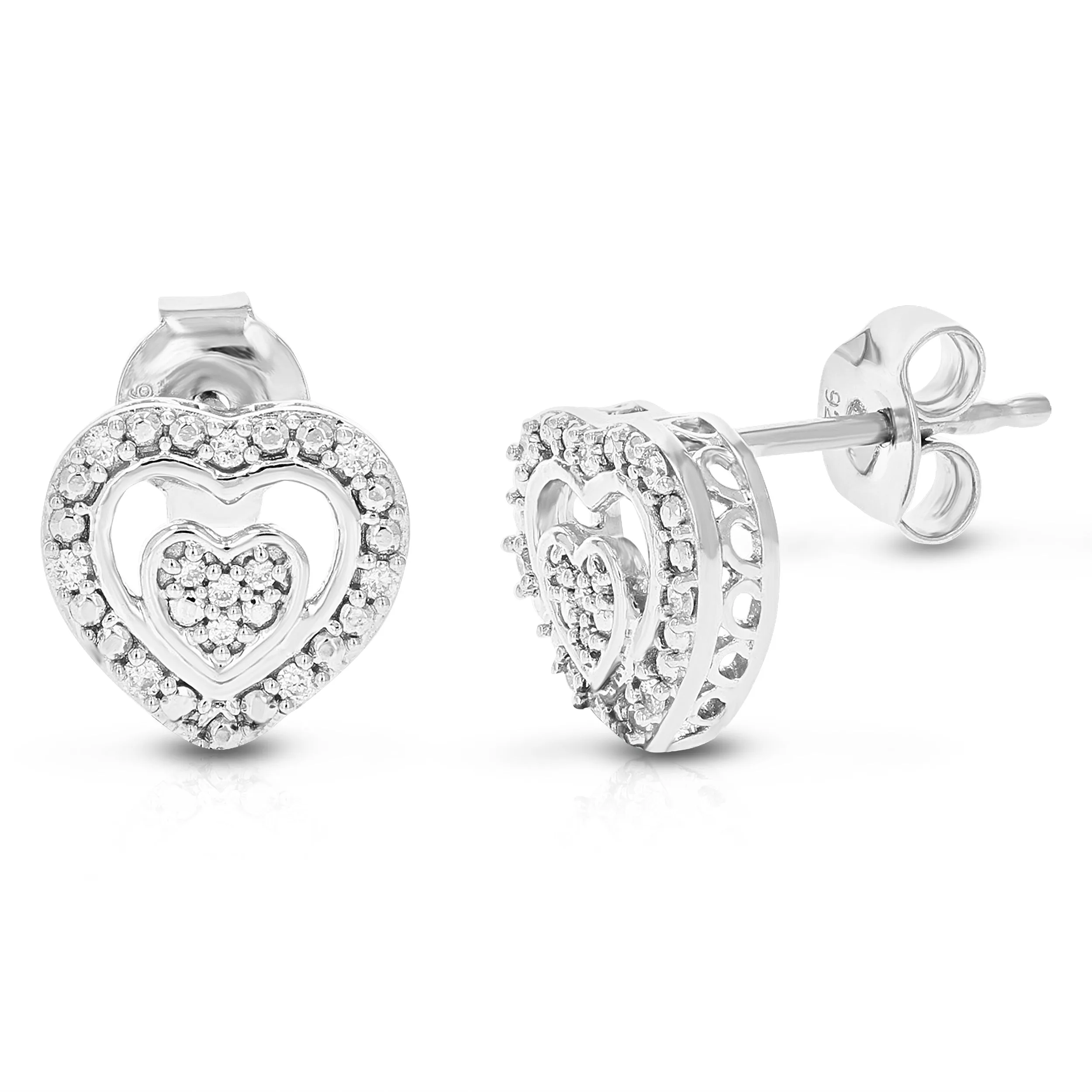 1/10 cttw 22 Stones Round Lab Grown Diamond Studs Earrings .925 Sterling Silver Prong Set Heart Shape