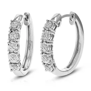 1/10 cttw Lab Grown Round Diamond Hoop Earrings Sterling Silver