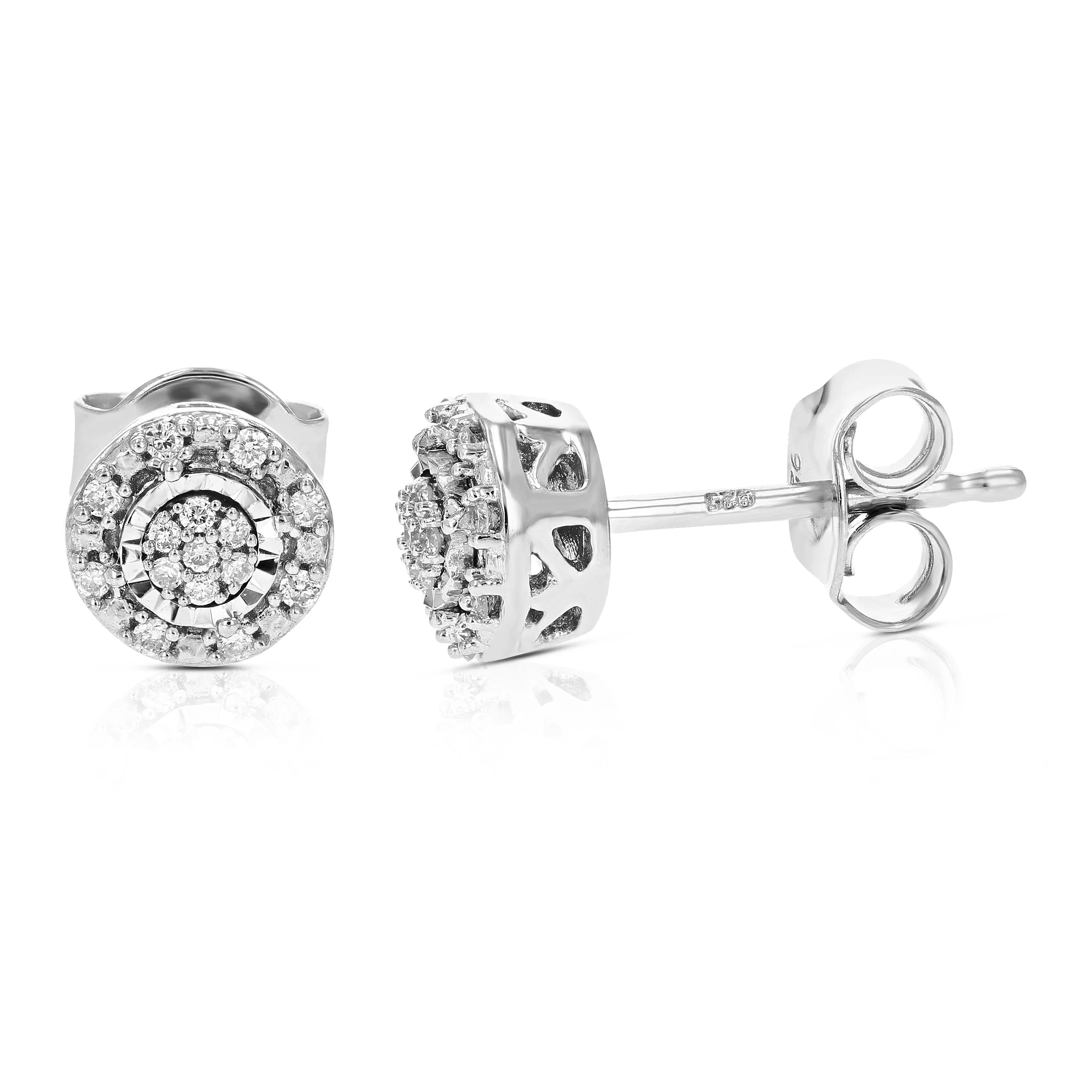 1/10 cttw Round Lab Grown Diamond Stud Earrings Prong Set in .925 Sterling Silver