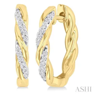 1/10 ctw Entwined Front Round Cut Diamond Fashion Hoop Earring in 10K Yellow Gold