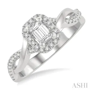 1/2 ctw Twisted Shank Round & Emerald Cut Diamond Engagement Ring With 1/3 ctw Emerald Cut Center Stone in 14K White Gold