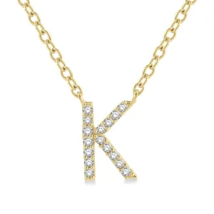 1/20 ctw Initial 'K' Round Cut Diamond Pendant With Chain in 10K Yellow Gold