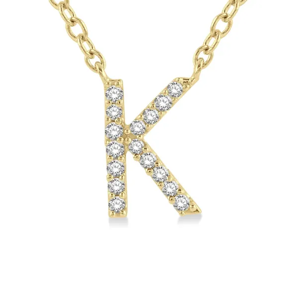 1/20 ctw Initial 'K' Round Cut Diamond Pendant With Chain in 10K Yellow Gold