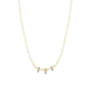 14k Gold & Fire Opal Rondelle Bead Necklace with 3 Graduated Prong Diamonds