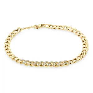 14k Pavé Diamond Segment Medium Curb Chain Bracelet