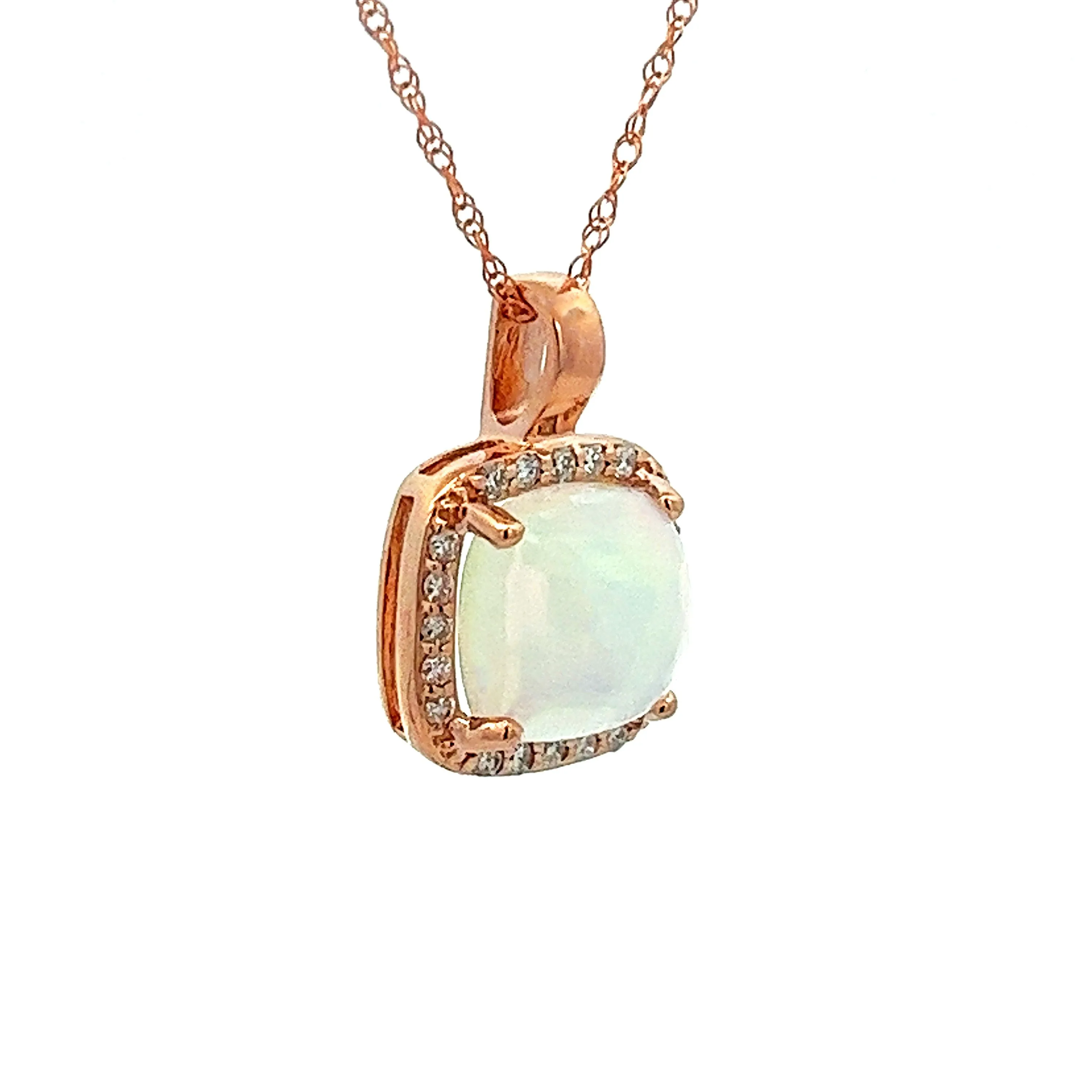 14k Rose Gold Diamond and Opal Pendant