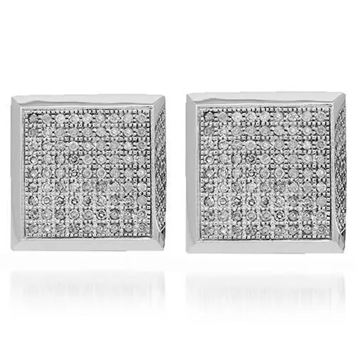 14K Solid White Gold Mens Diamond Stud Earrings 1.10 Ctw