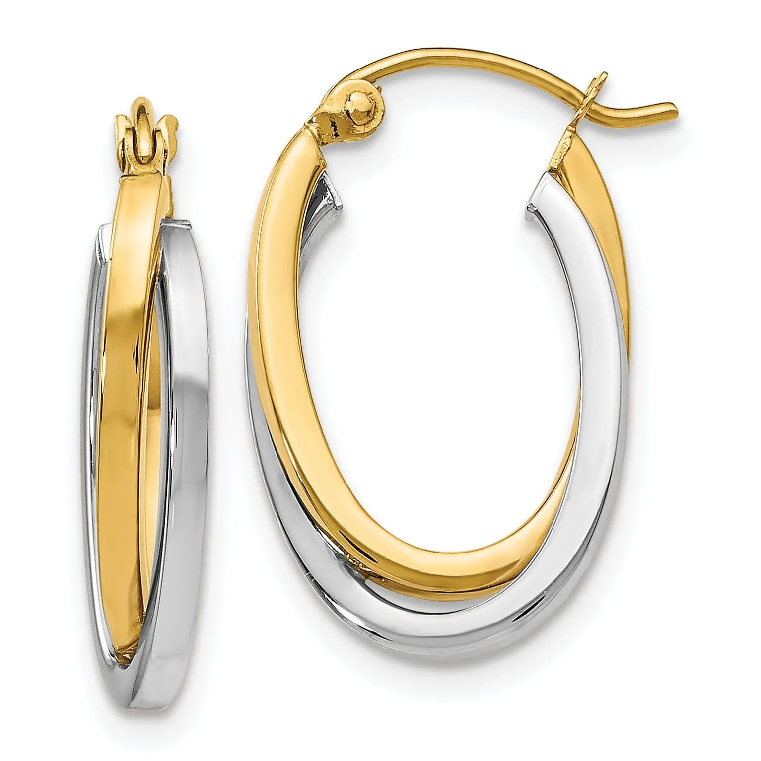 14k Two tone Oval Hoop Earrings