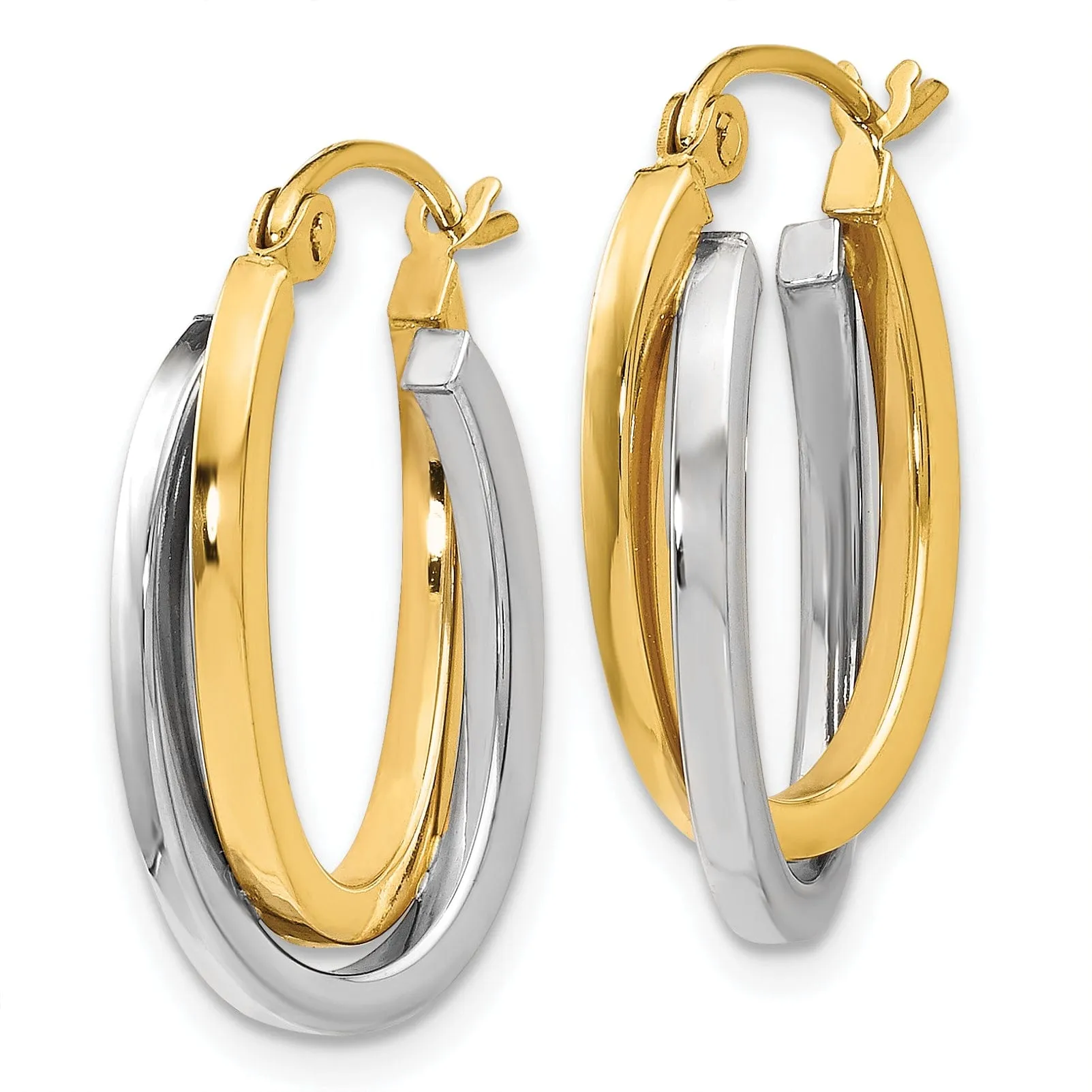 14k Two tone Oval Hoop Earrings