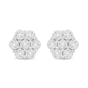 14K White Gold 1.0 Cttw Prong Set Round-Cut Diamond Floral Stud Earrings