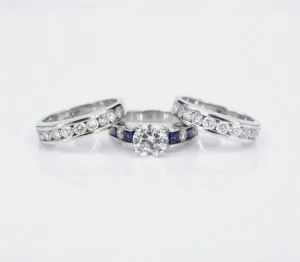 14k White Gold 3.8 ctw Diamond Engagement Ring Bridal Set Sz 6 Euro Shank RG3606