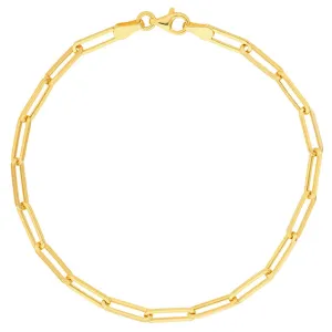 14K Yellow Gold, White Gold or Rose Gold 3.80mm Hollow Paperclip Chain Bracelets with Pear Lobster Lock