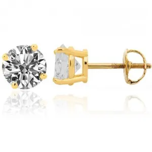 14K Yellow Solid Gold Unisex Diamond Four Prong Studd Earrings 1.40 Ctw