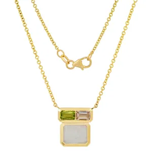 14K YG Opal, Peridot and Morganite Mosaic Necklace