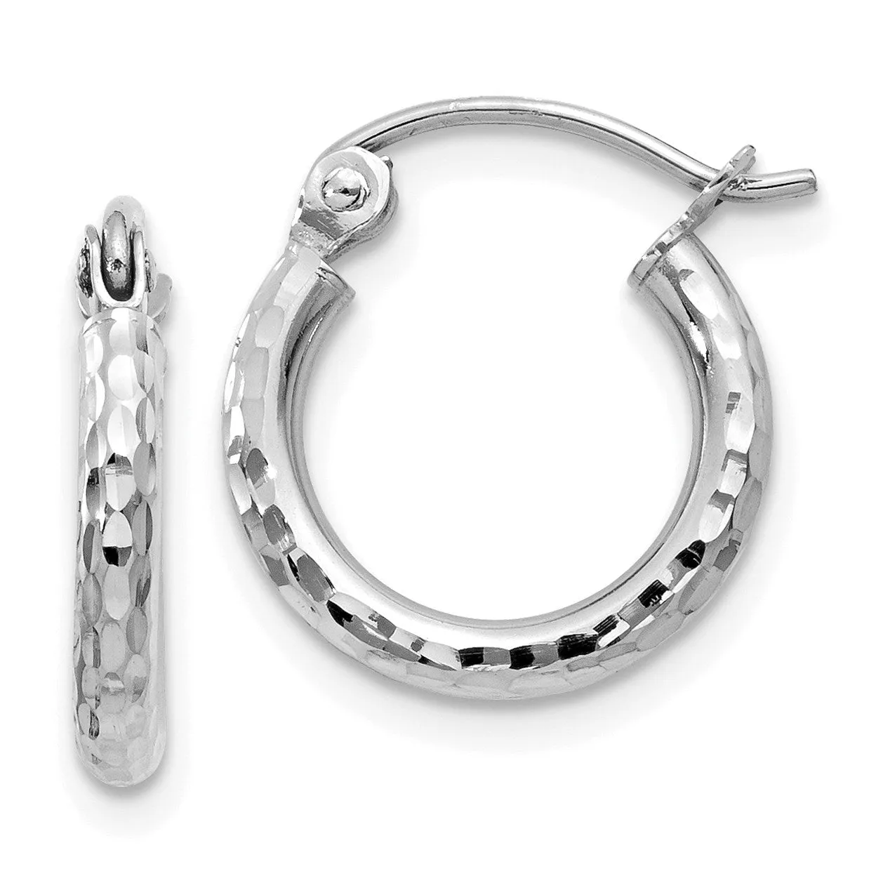 14KT White Gold 13X2MM Diamond-cut Hoop Earrings