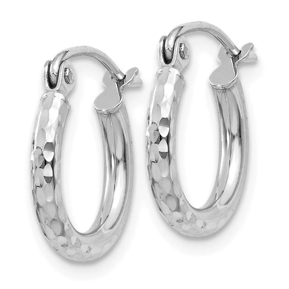 14KT White Gold 13X2MM Diamond-cut Hoop Earrings