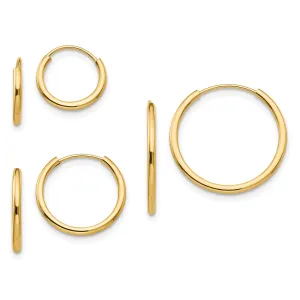 14KT Yellow Gold 3-Pair Endless Hoop Earrings