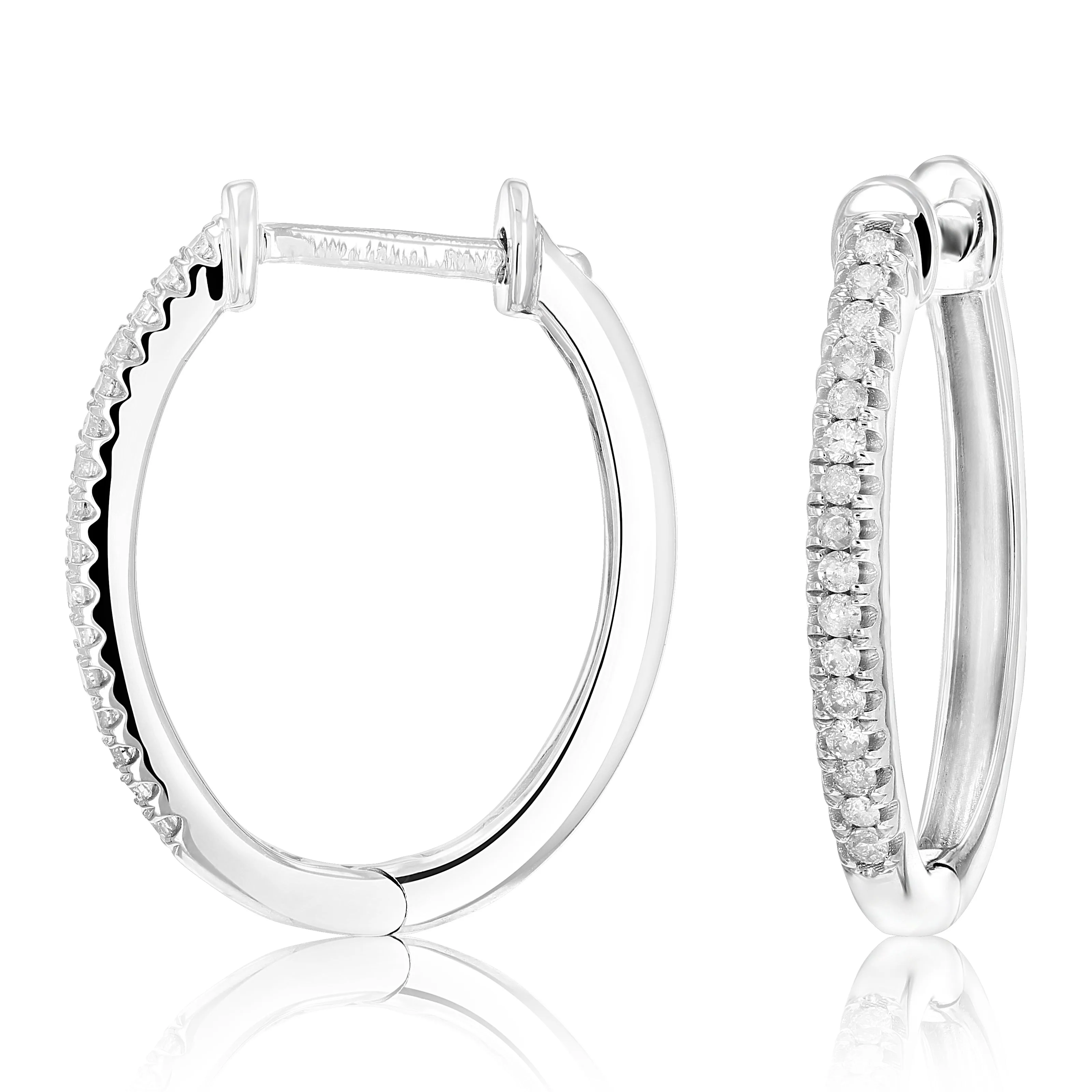 1/5 cttw Diamond Hoop Earrings .925 Sterling Silver 32 Stones Prong Set 3/4 Inch