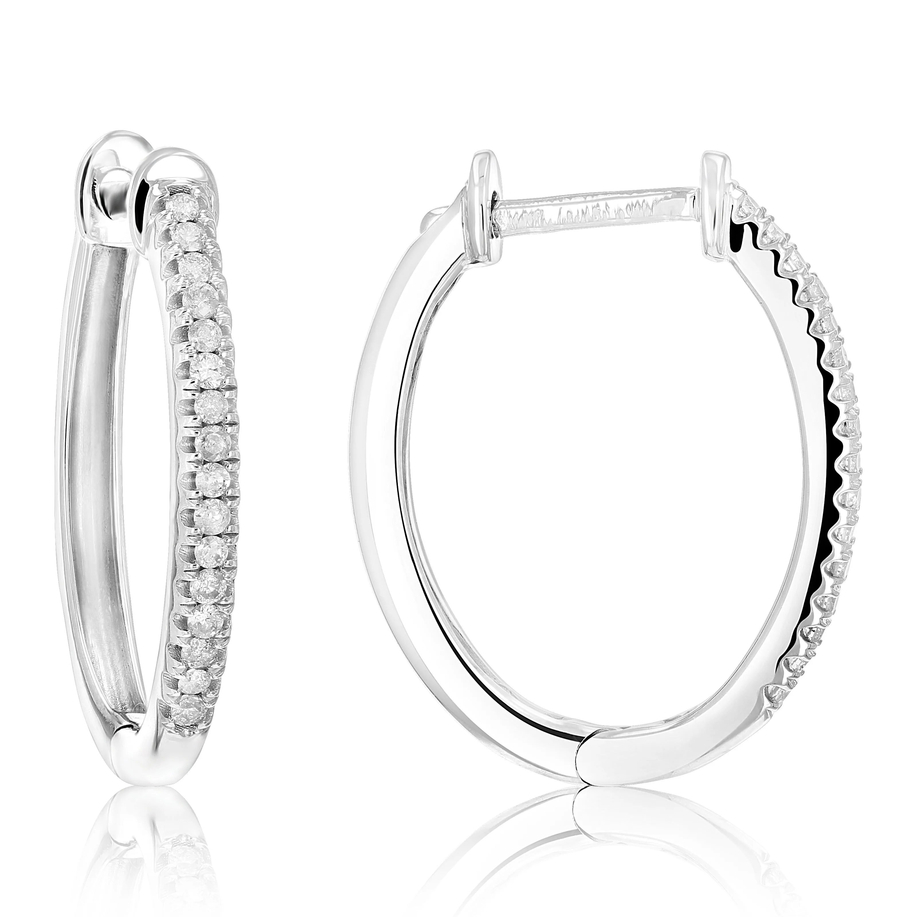 1/5 cttw Diamond Hoop Earrings .925 Sterling Silver 32 Stones Prong Set 3/4 Inch