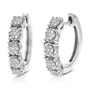 1/5 cttw Hoop Earrings Lab Grown Diamond Earrings Round Cut Prong Set in .925 Sterling Silver