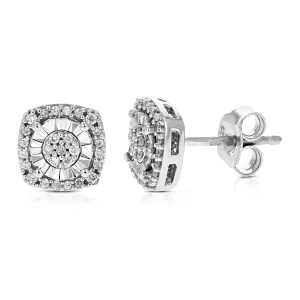 1/5 cttw Round Cut Lab Grown Diamond Earrings Square Studs In .925 Sterling Silver Prong Set