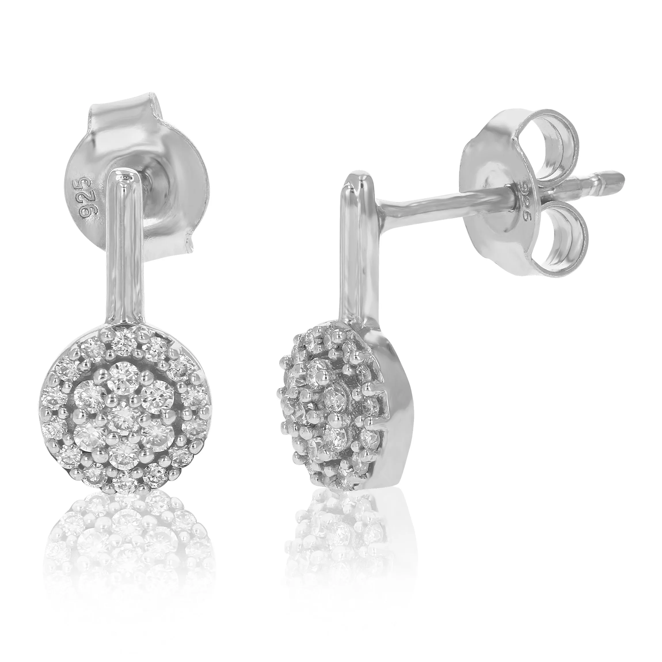 1/5 cttw Round Lab Grown Diamond Dangle Earrings .925 Sterling Silver Prong Settings Size 1/2 Inch