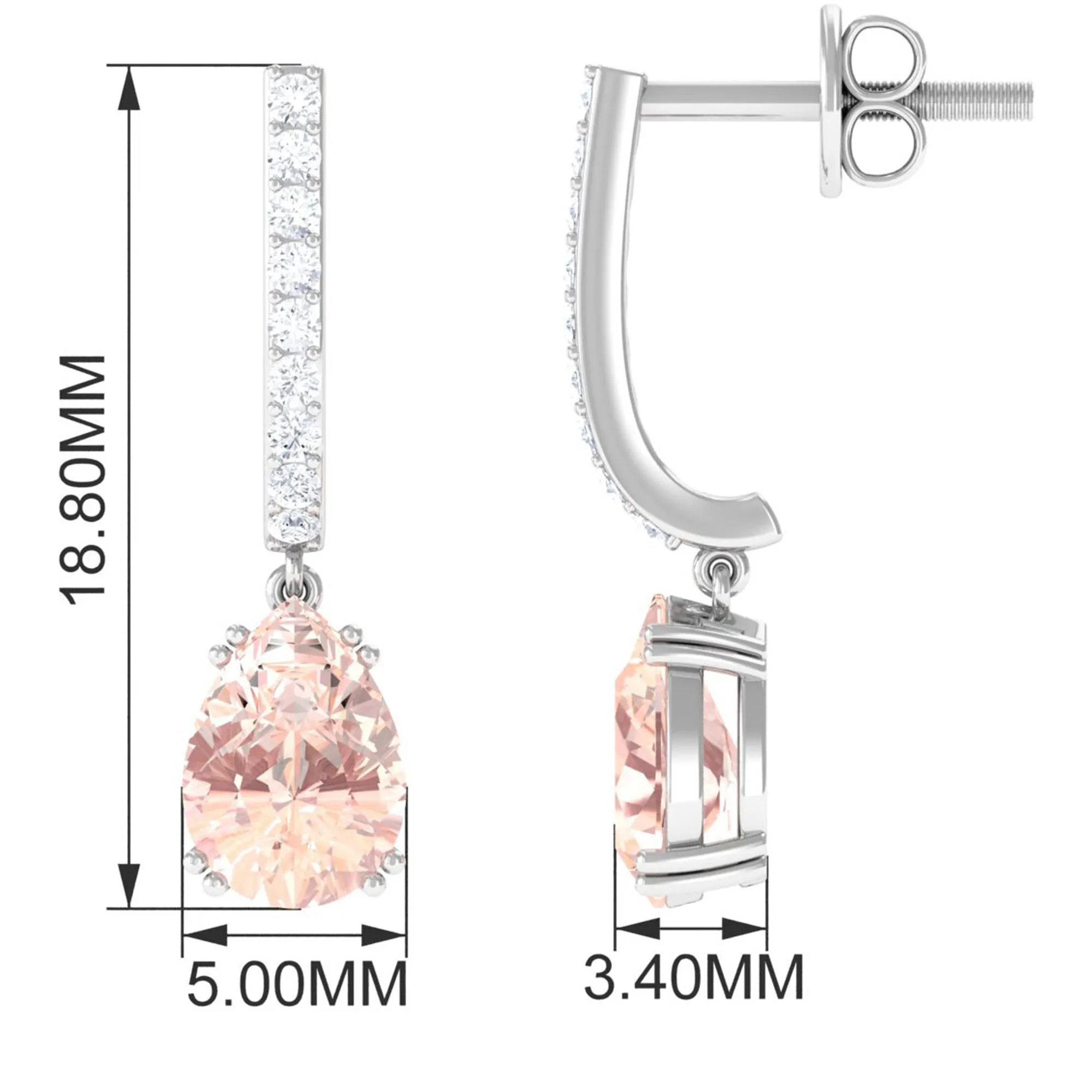 1.50 CT Classic Morganite and Diamond J Hoop Drop Earrings