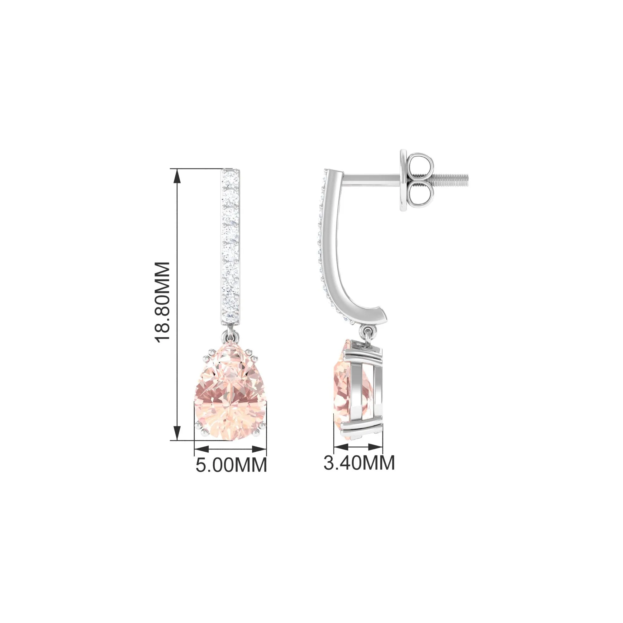 1.50 CT Classic Morganite and Diamond J Hoop Drop Earrings