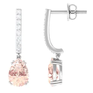 1.50 CT Classic Morganite and Diamond J Hoop Drop Earrings