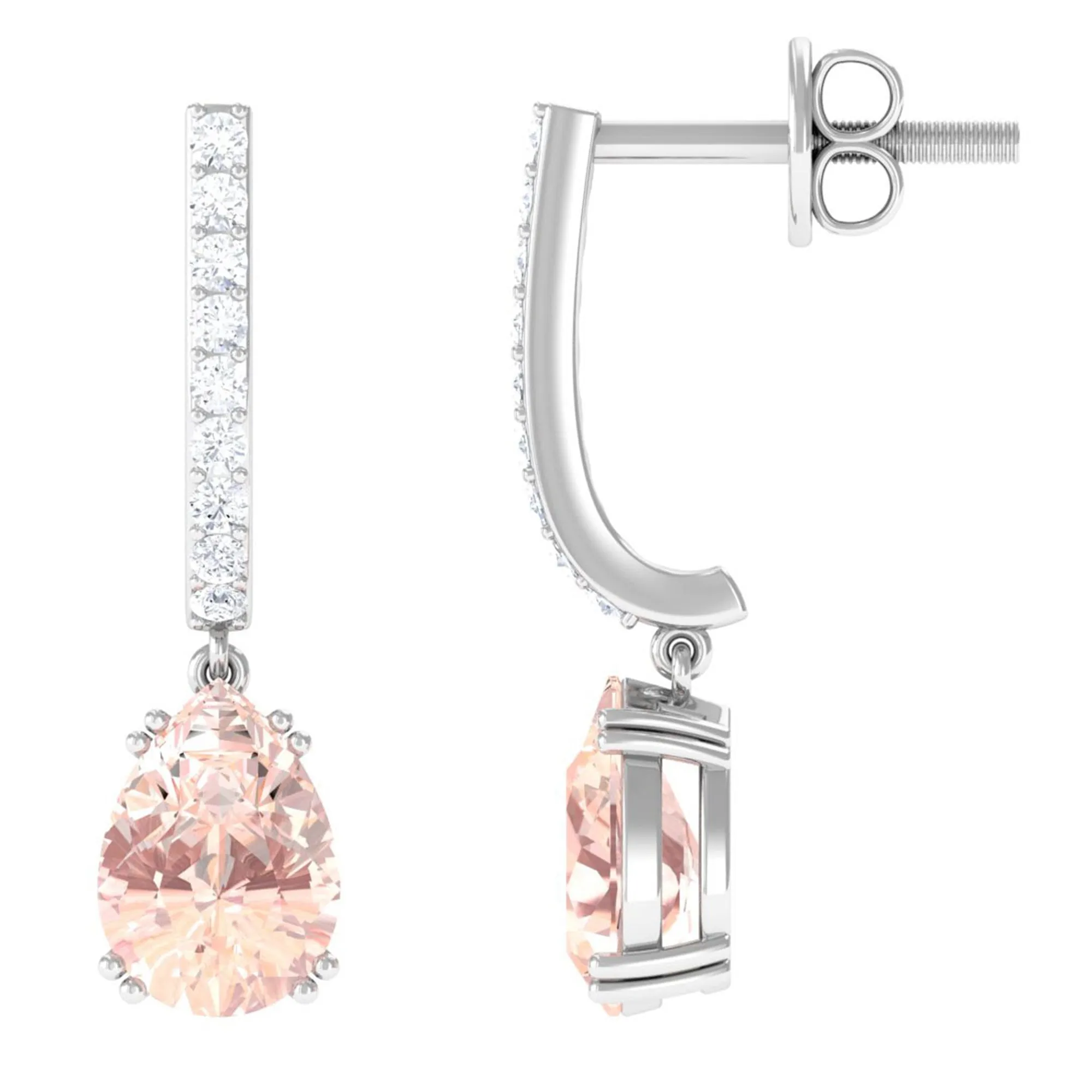 1.50 CT Classic Morganite and Diamond J Hoop Drop Earrings