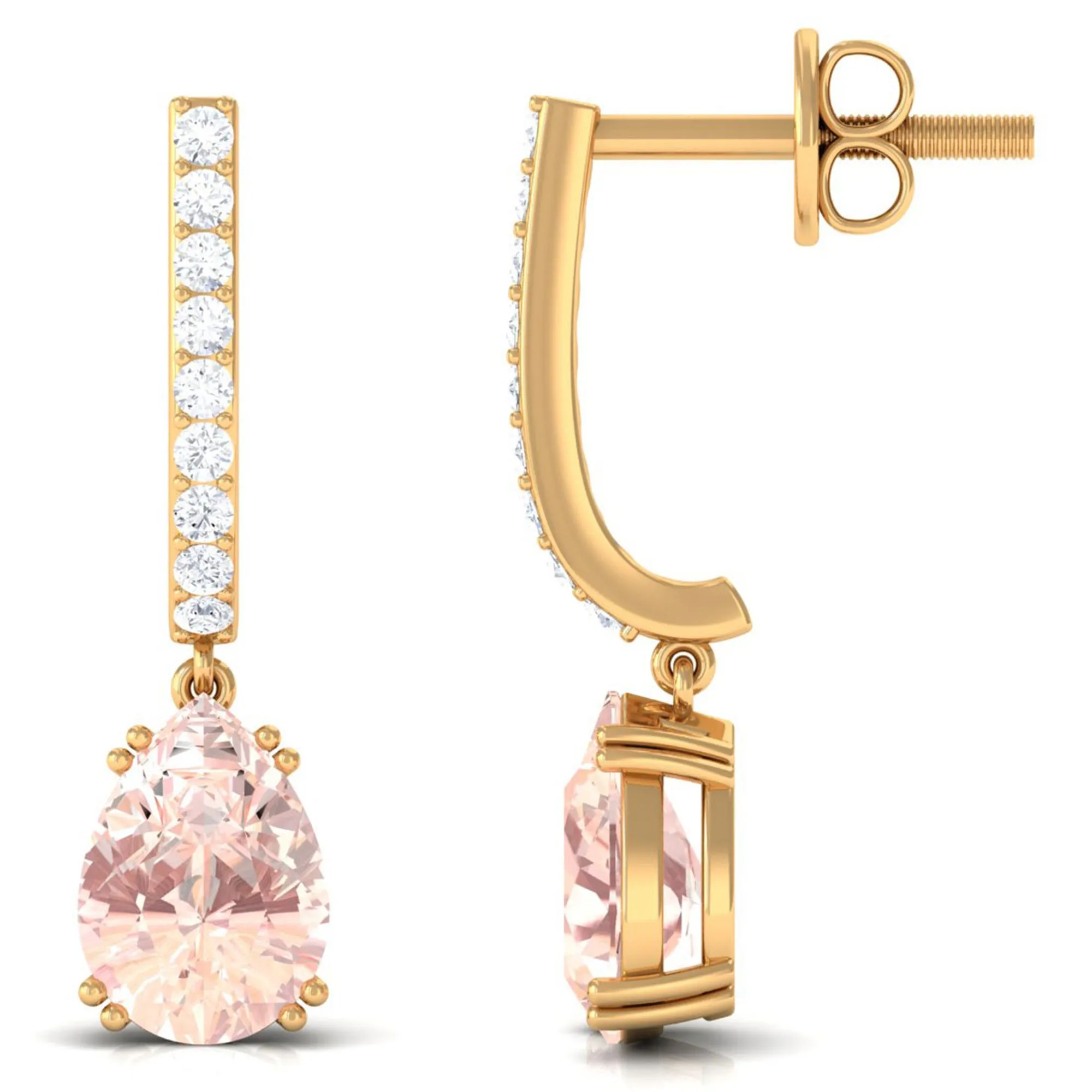 1.50 CT Classic Morganite and Diamond J Hoop Drop Earrings