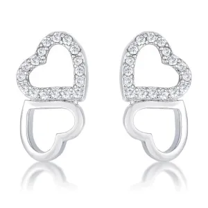 .17 Ct Melded Hearts Rhodium and CZ Stud Earrings