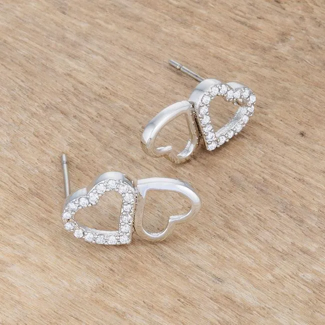 .17 Ct Melded Hearts Rhodium and CZ Stud Earrings