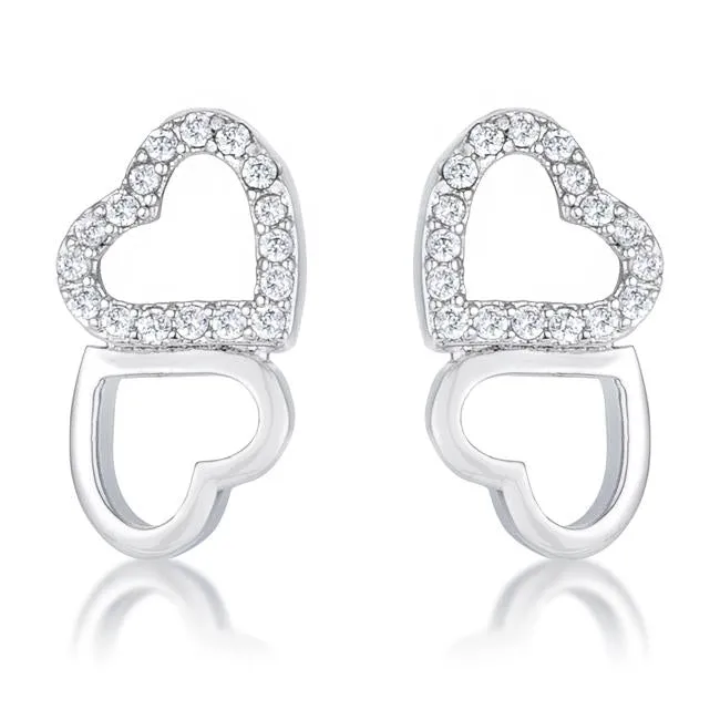 .17 Ct Melded Hearts Rhodium and CZ Stud Earrings