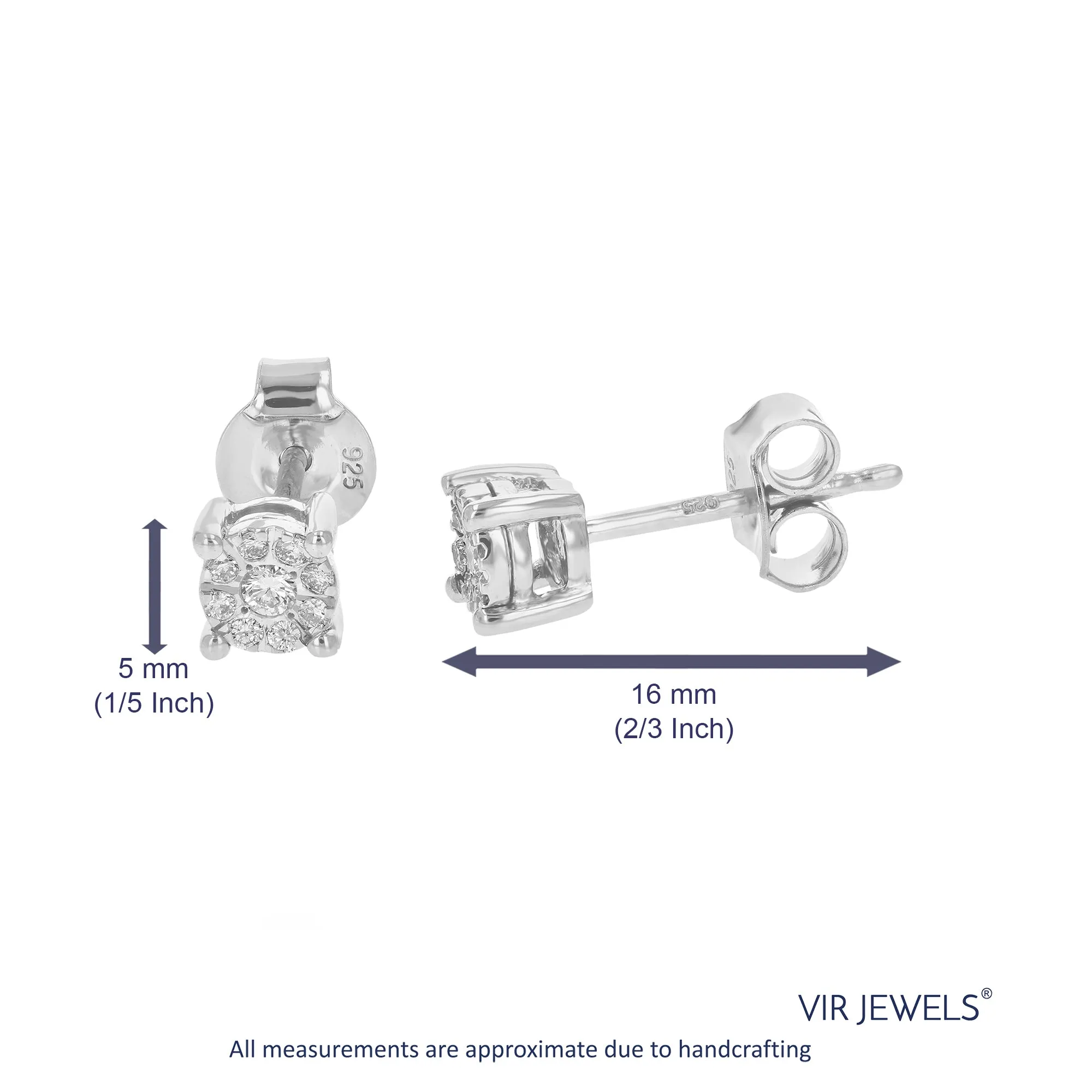 1/8 cttw Round Lab Grown Diamond Stud Earrings in .925 Sterling Silver Prong Settings