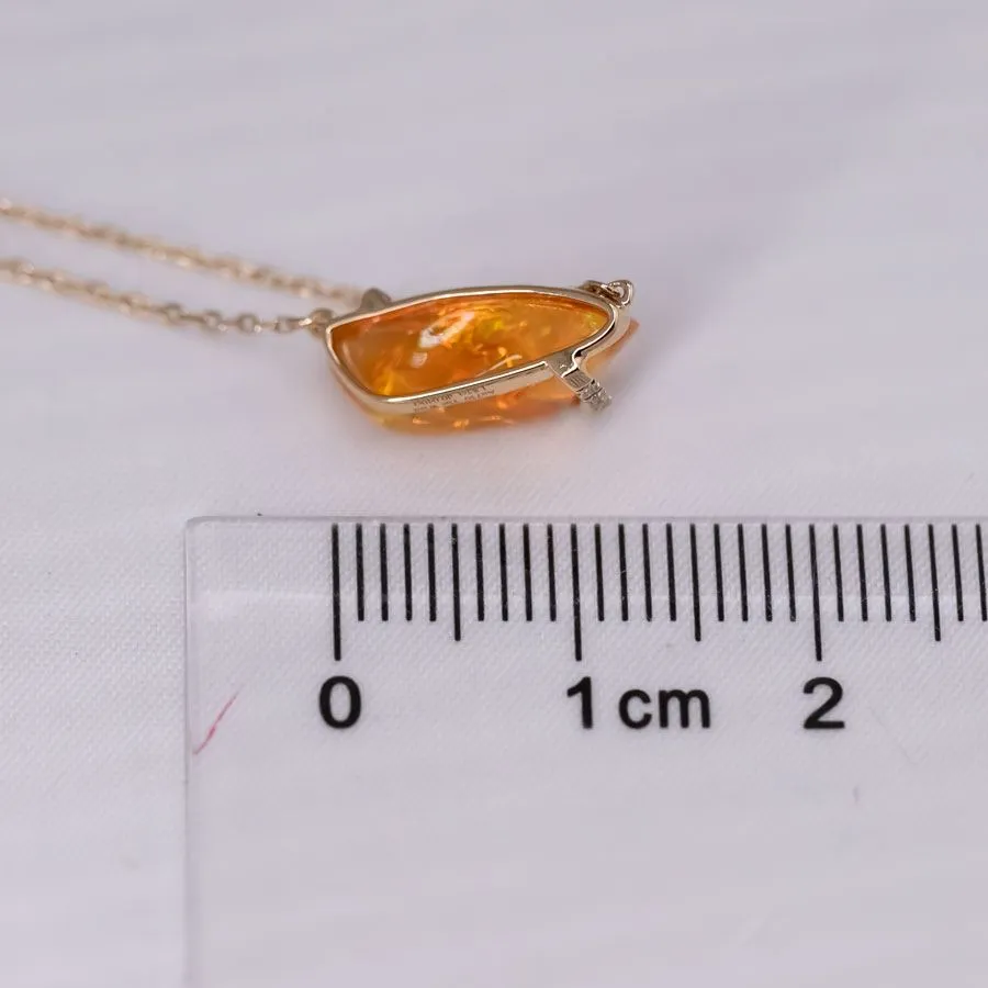 1.85 ct Mexican Fire Opal & Diamond Necklace 18K Yellow Gold