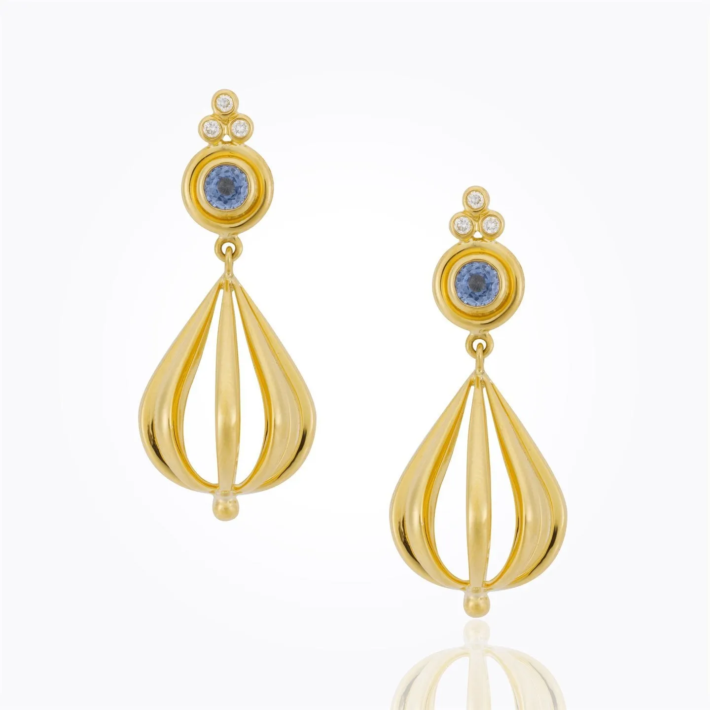 18K Gold Atom Earrings with blue sapphire and diamond