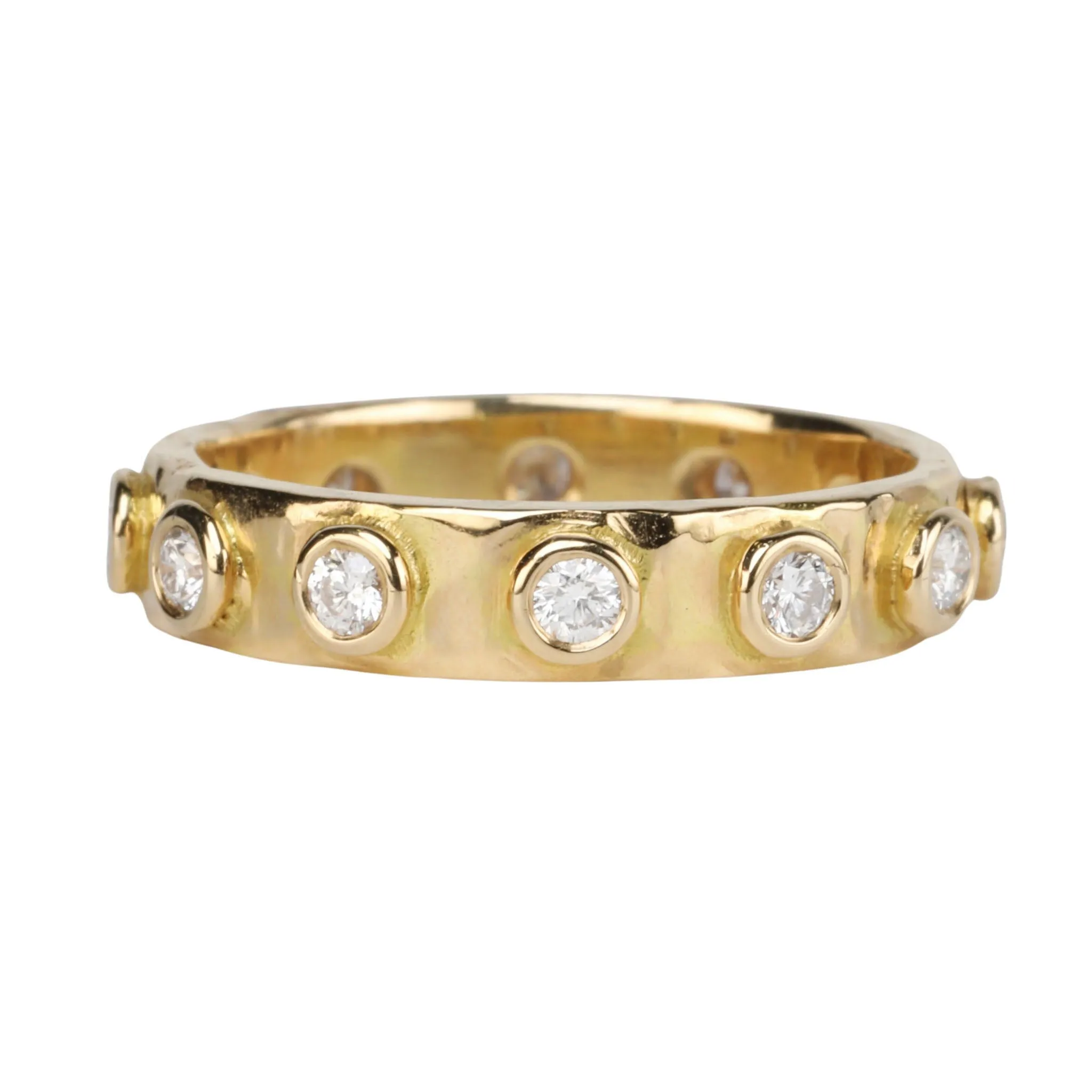 18K Gold Hammered High Polish Terra Band with Diamonds