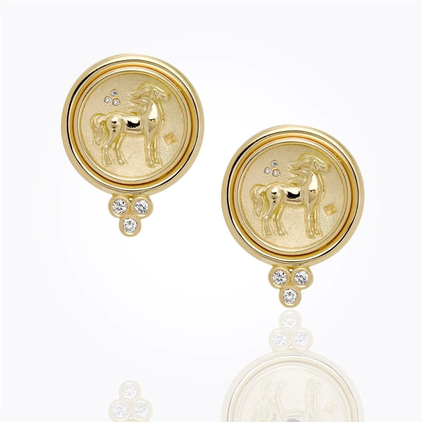 18K Horse Coin Earrings with diamond