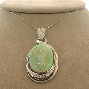 24.08 Carat Australian Opal Diamond Platinum Pendant